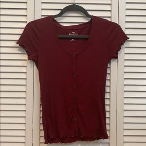 Red Buttoned Down Slim Tee from Hollister